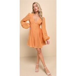 Lulus Strolling Sweetie Orange Crochet Button-Front Mini Dress Summer Medium $65